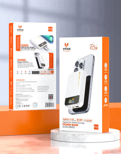 MAGNETIC PD 20W WIRELESS CHARGING POWER BANK WITH LED PERCENTAGE DISPLAY (10000MAH)