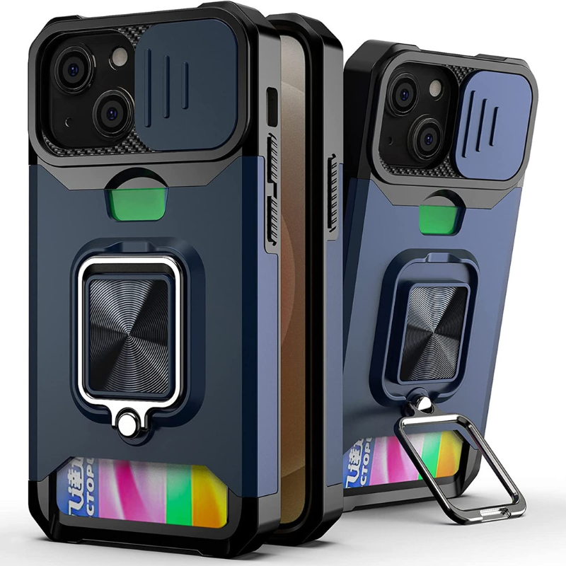 HEAVY DUTY PROTECTIVE PHONE CASE WITH MAGNETIC RING STAND AND CAR HOLDER SLOT FOR IPHONE 14 PRO MAX 6.7 INCH